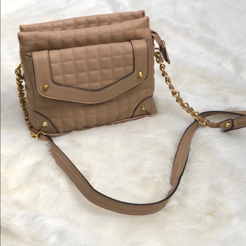 Jessica Simpson Crossbody Satchel. Tan & Gold